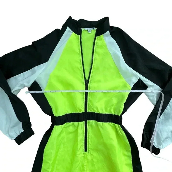 Neon Green/Yellow Wind Breaker Dress - Half Zipper Long Sleeves - Picture 8 of 10